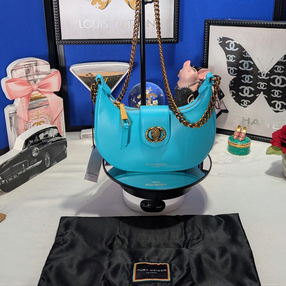 Kurt Geiger Chelsea Small Leather Hobo/Crossbody Bag In Teal - NEW🔥